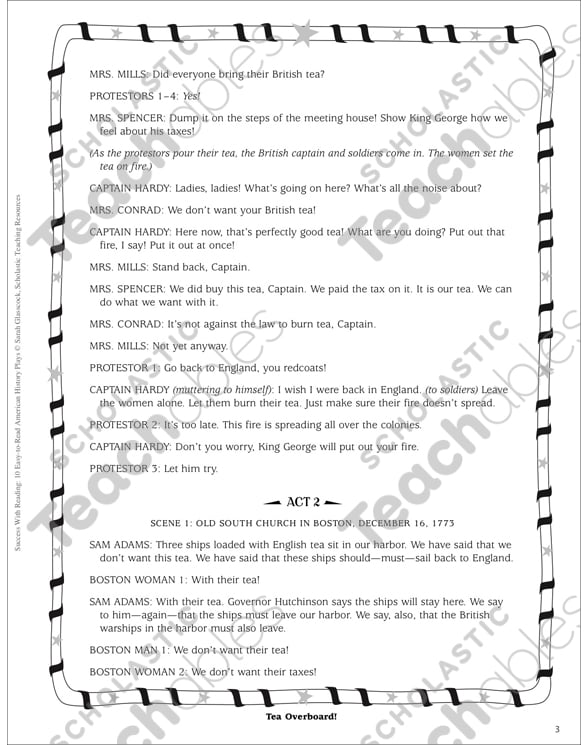 Tea Overboard The Boston Tea Party 1773 Play Printable Texts