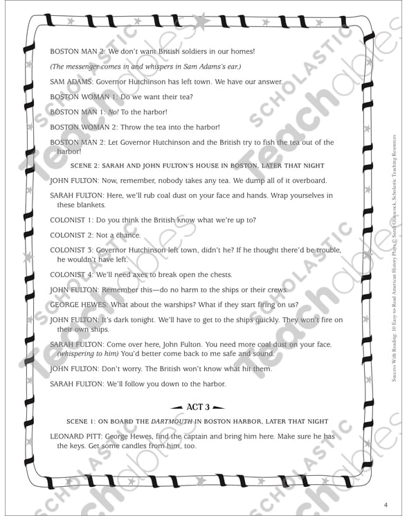 Tea Overboard The Boston Tea Party 1773 Play Printable Texts