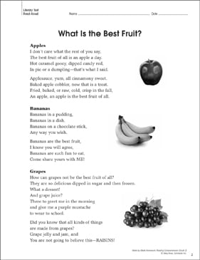 What Is the Best Fruit?: Reading Homework | Printable Skills Sheets and