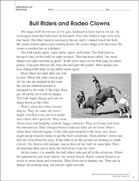 bull riders and rodeo clowns reading homework printable texts skills sheets
