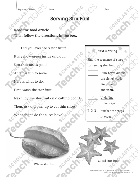 Serving Star Fruit (Sequence of Events): Close Reading ...