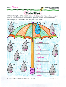 Weather math worksheets borrowing and carrying