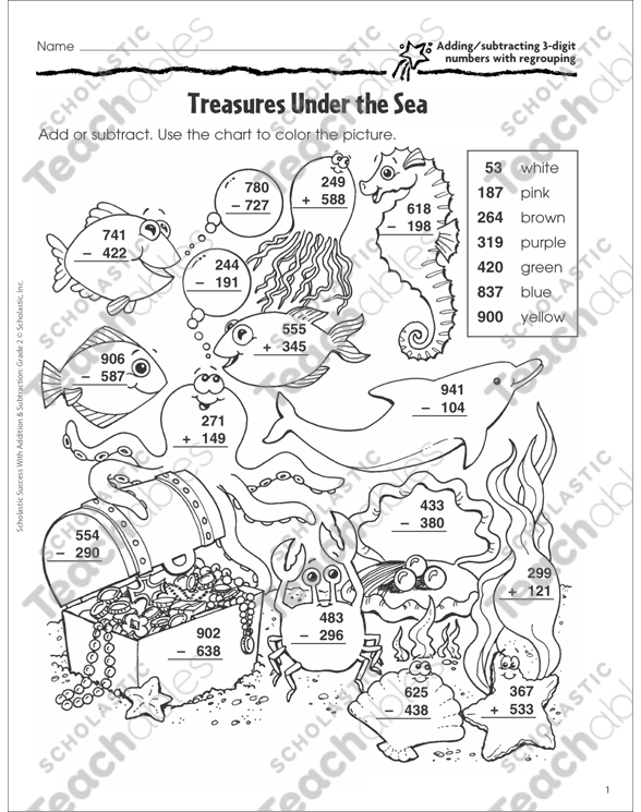 Treasures Under the Sea (Add/Subtract 3-Digits) | Printable ...