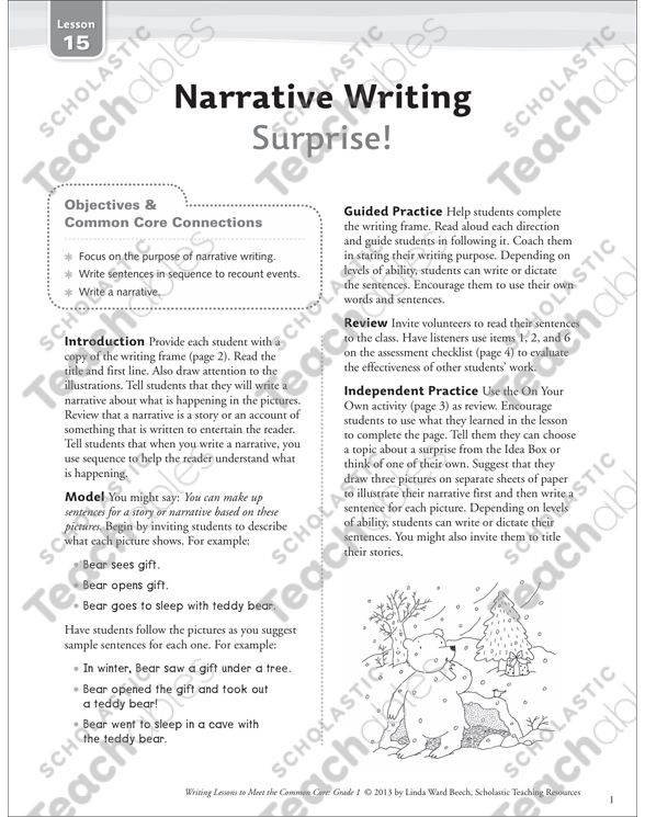 Surprise! Narrative Writing Lesson | Printable Skills Sheets