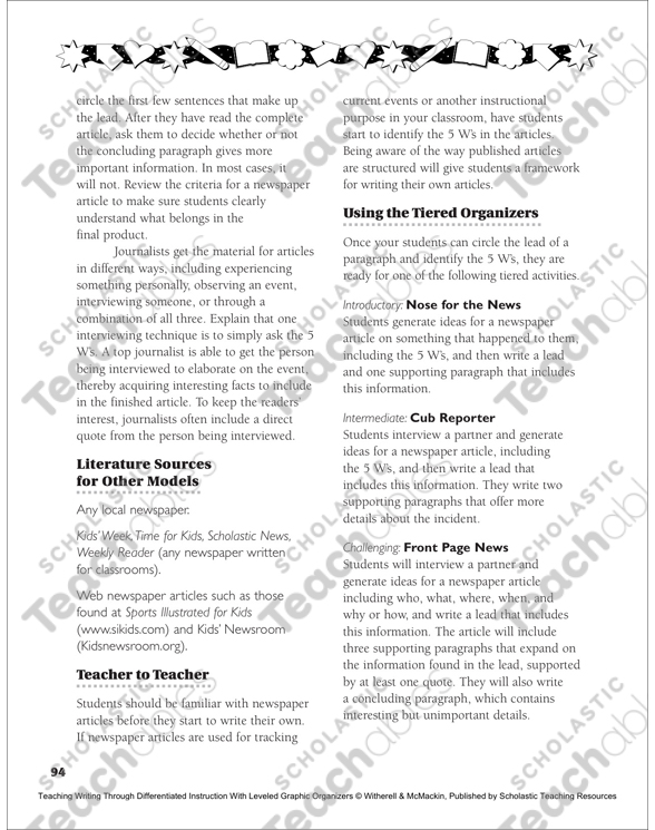 Newspaper Article Printable Lesson Plans Ideas And Skills Sheets