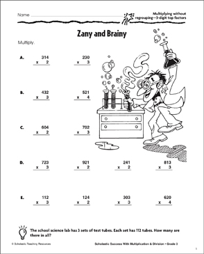 zany and brainy multiplying without regrouping 3 digit top factors printable skills sheets