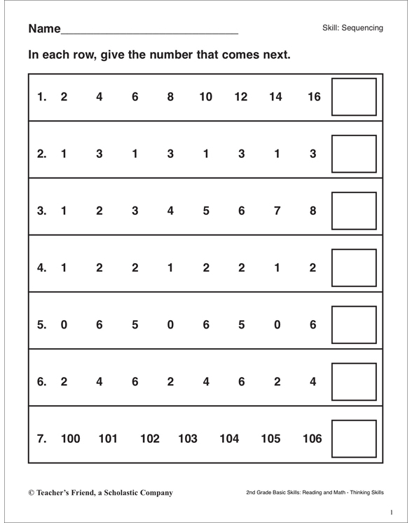 Sequencing (Number Patterns) | Printable Skills Sheets