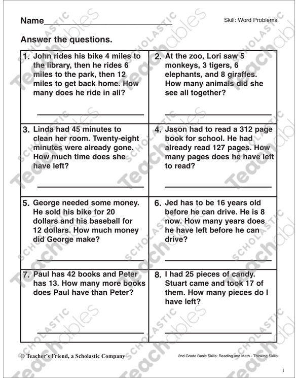 Word Problems (Grade 2 Math) | Printable Skills Sheets