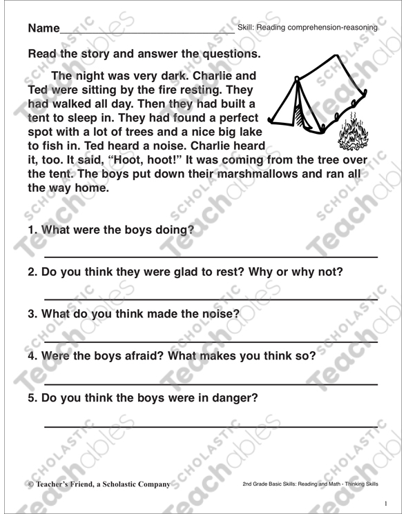 Reading Comprehension - Reasoning (Camping Out) | Printable Skills Sheets