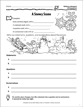 A Snowy Scene Writing Statements And Questions Printable Skills Sheets