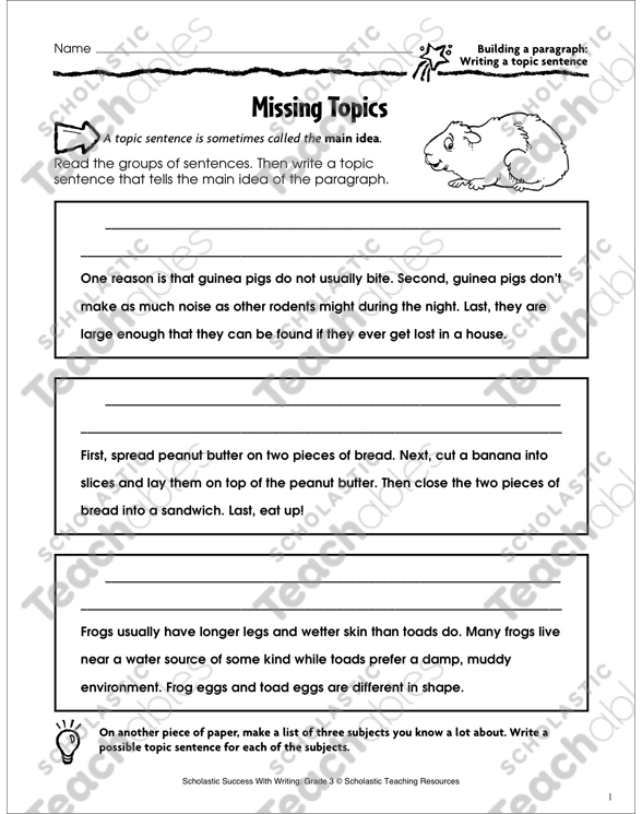 Missing Topics (Building a Paragraph: Writing a Topic ...