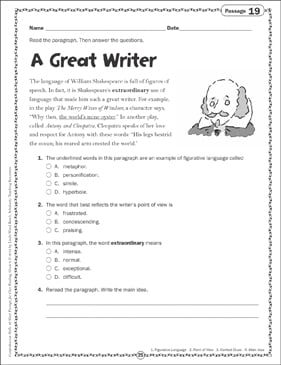 A Great Writer Close Reading Passage