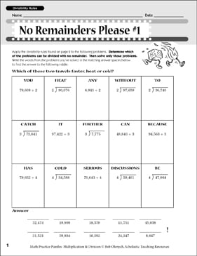 No Remainders Please #1: Division Puzzle | Printable Skills ...