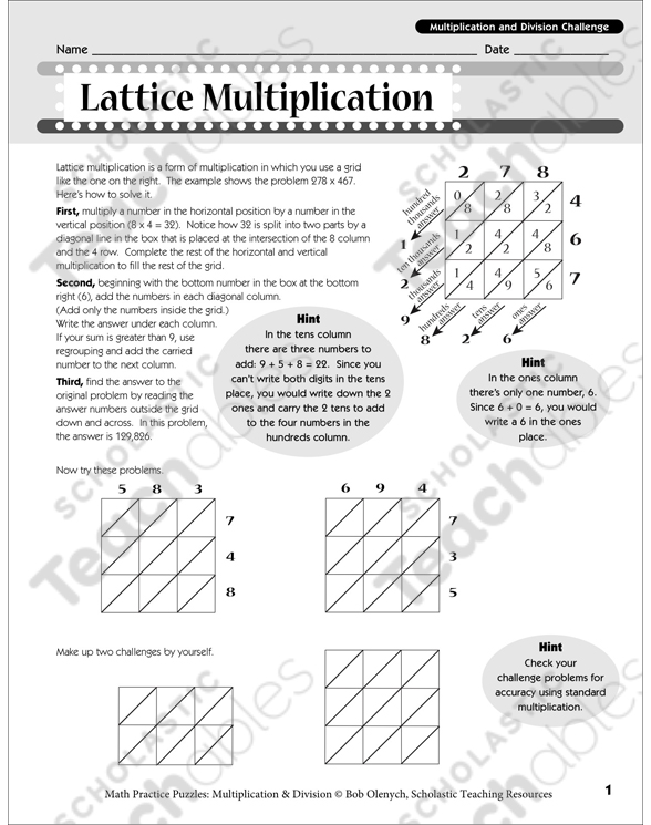 lattice multiplication multiplication puzzle printable skills sheets games and puzzles