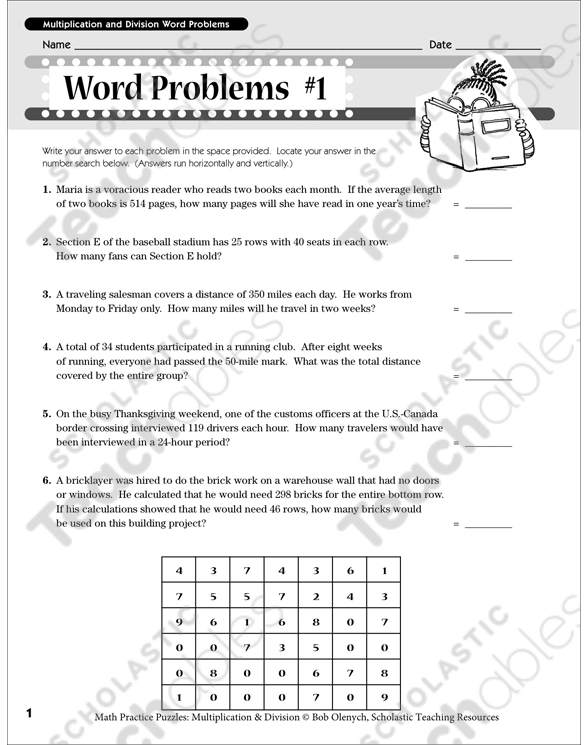 Word Problems 1 Multiplication Division Puzzle Printable Skills Sheets Games And Puzzles
