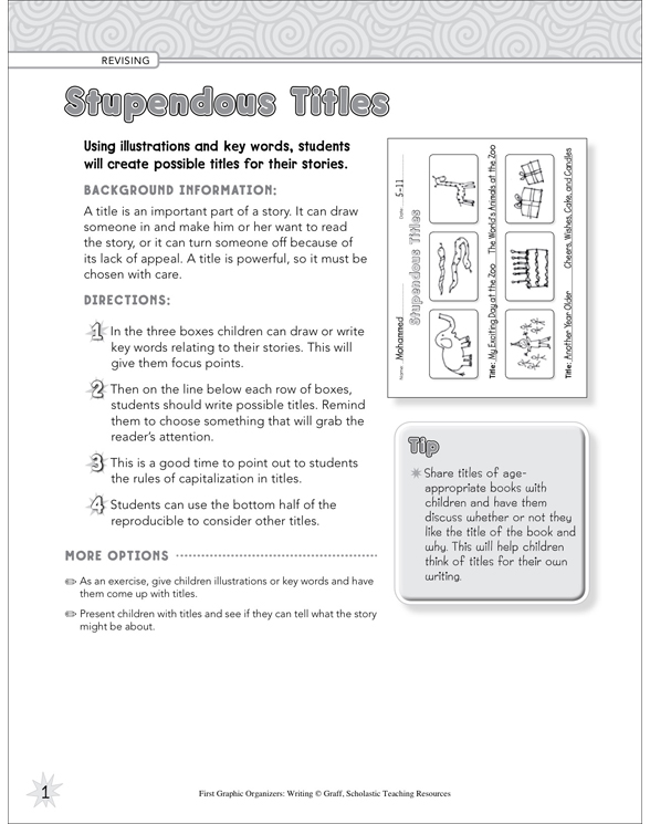Stupendous Titles (Revising) Graphic Organizer Printable Graphic Organizers and Skills Sheets