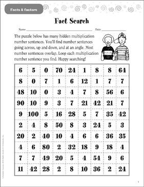 fact search facts factors printable skills sheets number puzzles