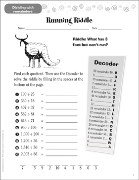 Running Riddle (Dividing With Remainders) | Printable Skills ...