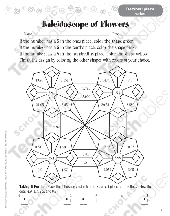 Kaleidoscope of Flowers (Decimal Place Value) | Printable ...