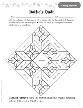 Dottie's Quilt (Adding Decimals) | Printable Skills Sheets