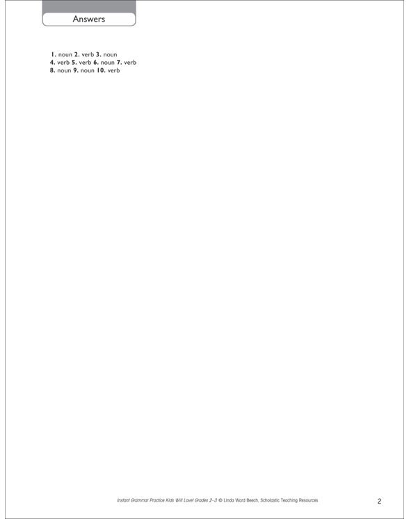 Verb Or Noun Usage Printable Skills Sheets