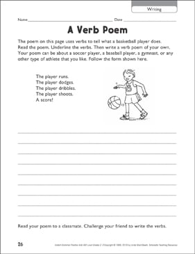 A Verb Poem Writing Printable Skills Sheets