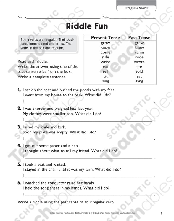Riddle Fun (Irregular Verbs) | Printable Skills Sheets