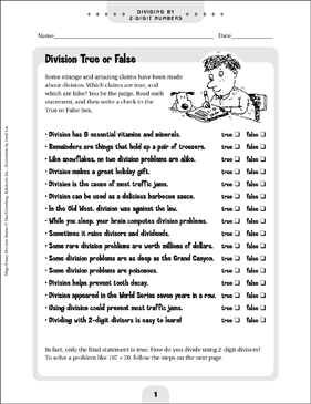 Division True or False: Mega-Funny Division Story | Printable Skills Sheets