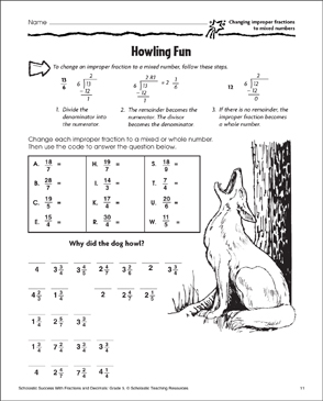 An Ocean Of Fun Changing Mixed Numbers To Improper Fractions Quick Look Howling Fun Changing Improper Fractions To Mixed Numbers