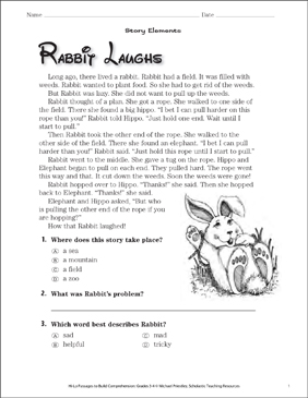 Rabbit Laughs Story Elements Hi Lo Passage Printable Texts Skills Sheets