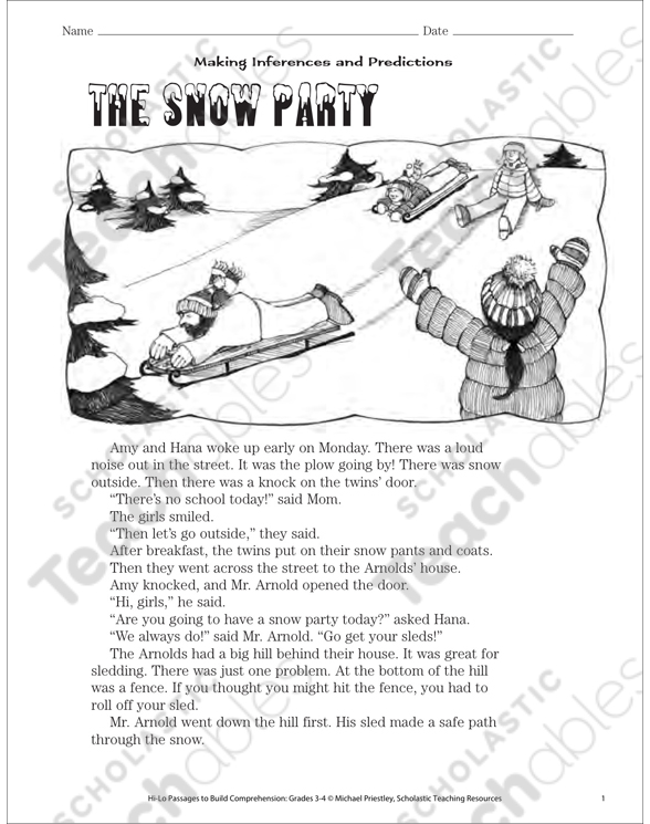 The Snow Party Hi Lo Passage Printable Skills Sheets Texts