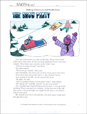 The Snow Party Hi Lo Passage Printable Skills Sheets Texts