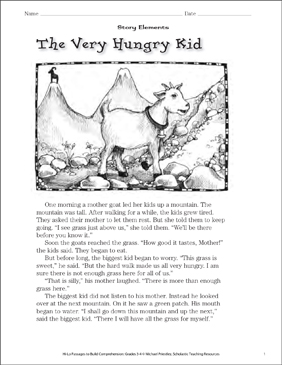 The Very Hungry Kid Story Elements Hi Lo Passage Printable Skills Sheets Texts