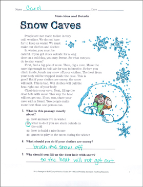 Snow Caves Reading Comprehension