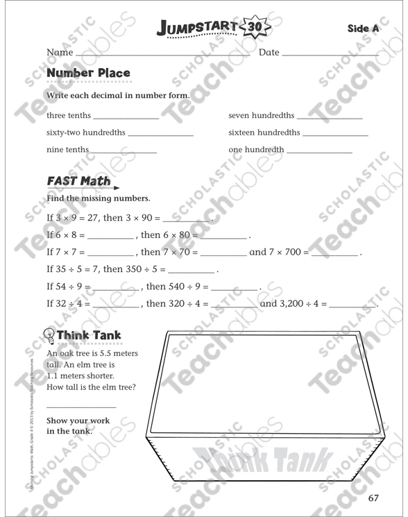 Independent Practice: Grade 4 Math Jumpstart 30 | Printable ...