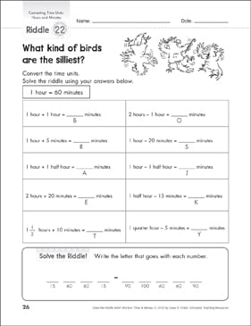 Converting Time Units: Telling Time Math Riddles | Printable ...