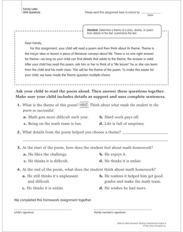 Math: Reading Homework | Printable Skills Sheets and Texts