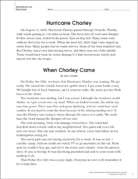 Hurricane Charley Paired Texts Reading Homework Printable