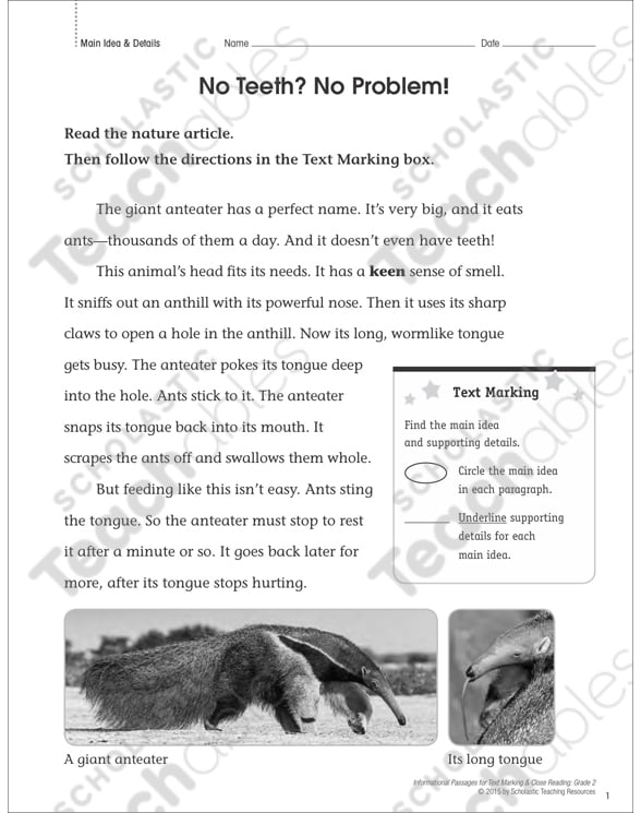 No Teeth? No Problem! (Main Idea & Details): Close Reading ...
