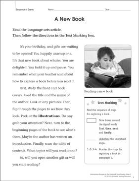 A New Book (Sequence of Events): Close Reading | Printable ...