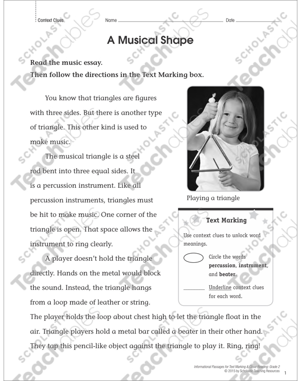 A Musical Shape (Context Clues): Close Reading | Printable ...