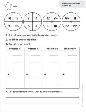 Four Spins to Add: Write & Draw Math | Printable Skills Sheets
