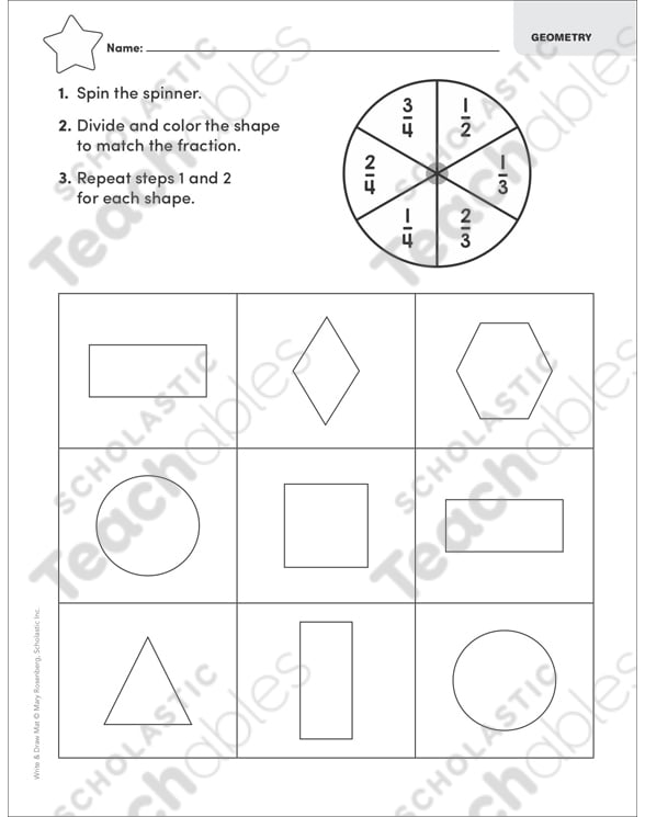 Match My Fraction Shapes: Write & Draw Math | Printable Skills Sheets