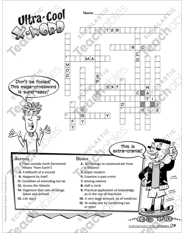 Ultra-Cool X-Word | Printable Skills Sheets, Crossword Puzzles