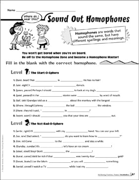sound out homophones printable skills sheets