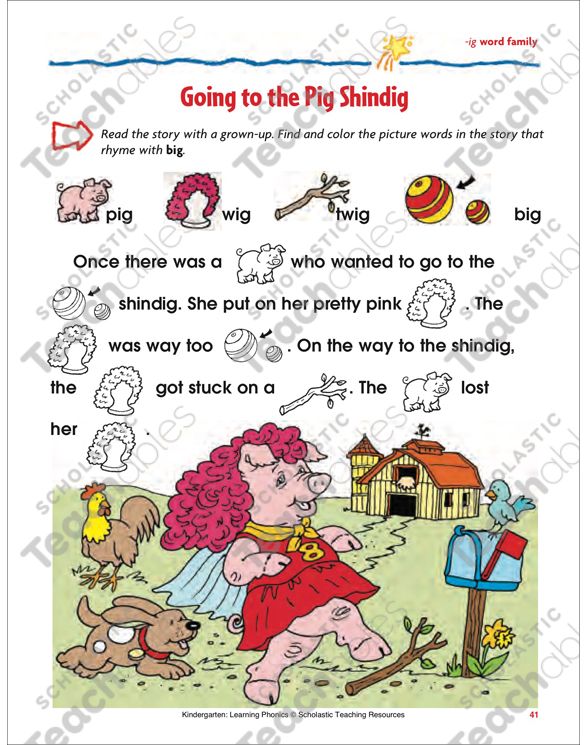 going to the pig shindig ig word family color printable skills sheets
