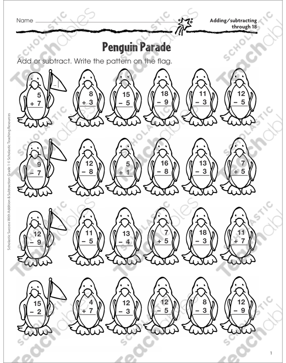 Penguin Parade (Adding/Subtracting through 18) | Printable ...