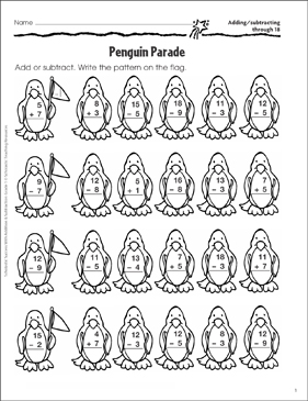Penguin Parade (Adding/Subtracting through 18) | Printable ...