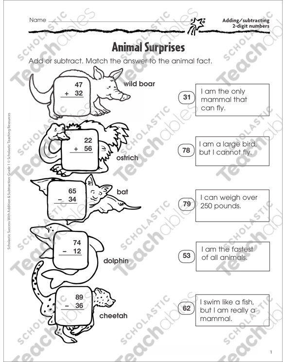 Animal Surprises (Adding/Subtracting 2-Digits) | Printable ...