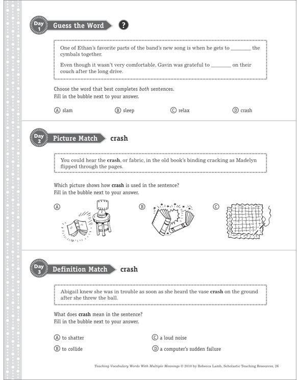 Crash Multiple Meaning Word Printable Lesson Plans, Ideas and Skills